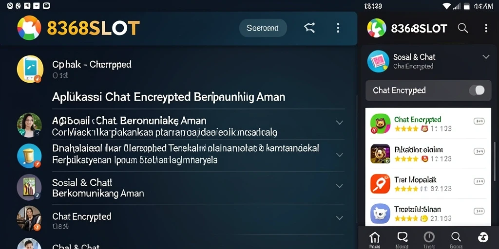 Screenshot utama dari antarmuka aplikasi 8368SLOT yang menampilkan fitur Chat Encrypted.