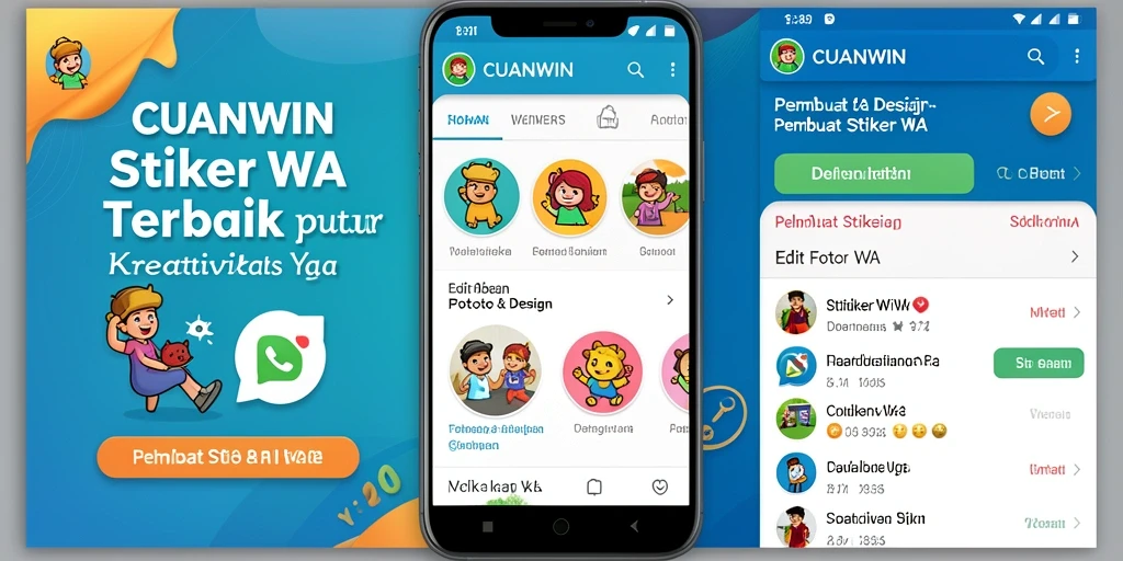 Screenshot antarmuka CUANWIN yang menampilkan fitur Pembuat Stiker WA.