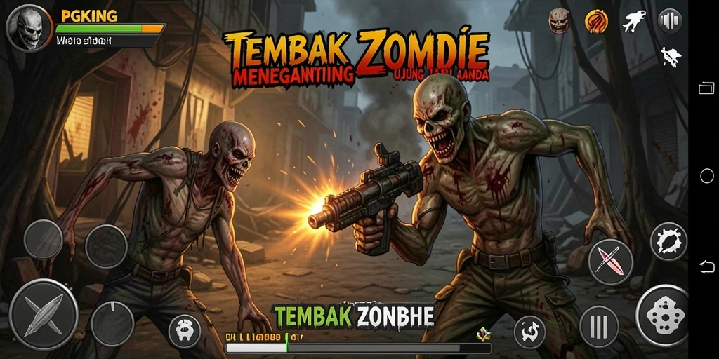 Screenshot menampilkan aksi menembak zombie yang intens dalam PGKING.