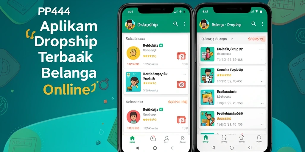 Tampilan antarmuka aplikasi PP444 untuk dropship yang modern.